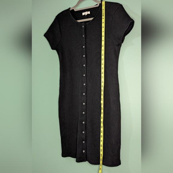 Madewell Button-Front Ribbed Mini Dress Stretch Black Medium - Picture 3 of 8